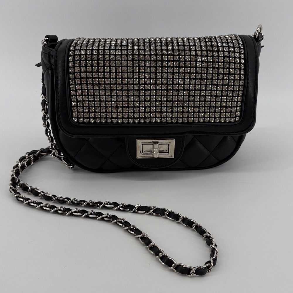 Bam Forever Black Quilted Rhinestone Flap Crossbody Bag - Excellent Condition - Picture 2 of 11